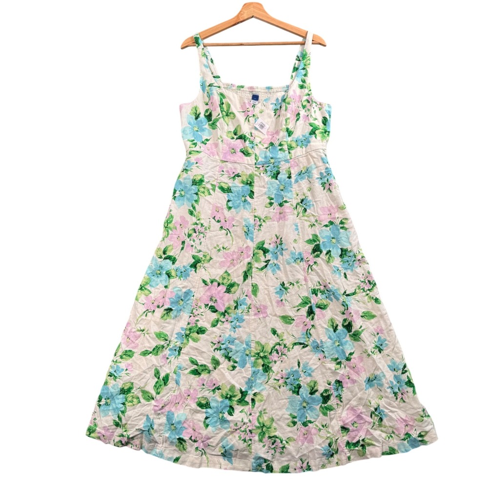 Cottagecore Floral Midi Sundress Prairie Garden Party Linen Blend Smocked NWT L